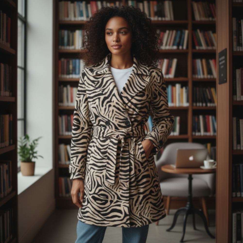 Dana Buchman Zebra Print Pea Coat